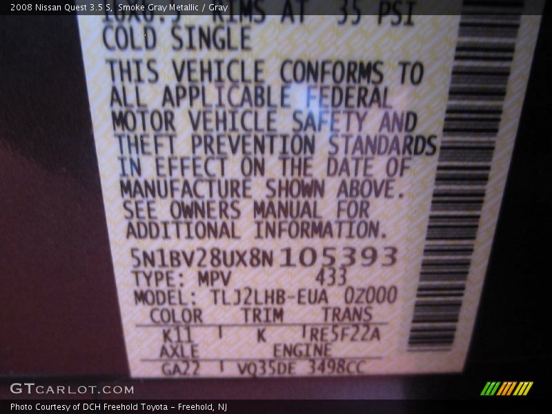 Smoke Gray Metallic / Gray 2008 Nissan Quest 3.5 S