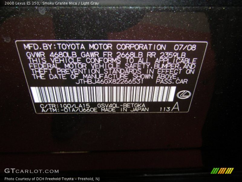 Smoky Granite Mica / Light Gray 2008 Lexus ES 350