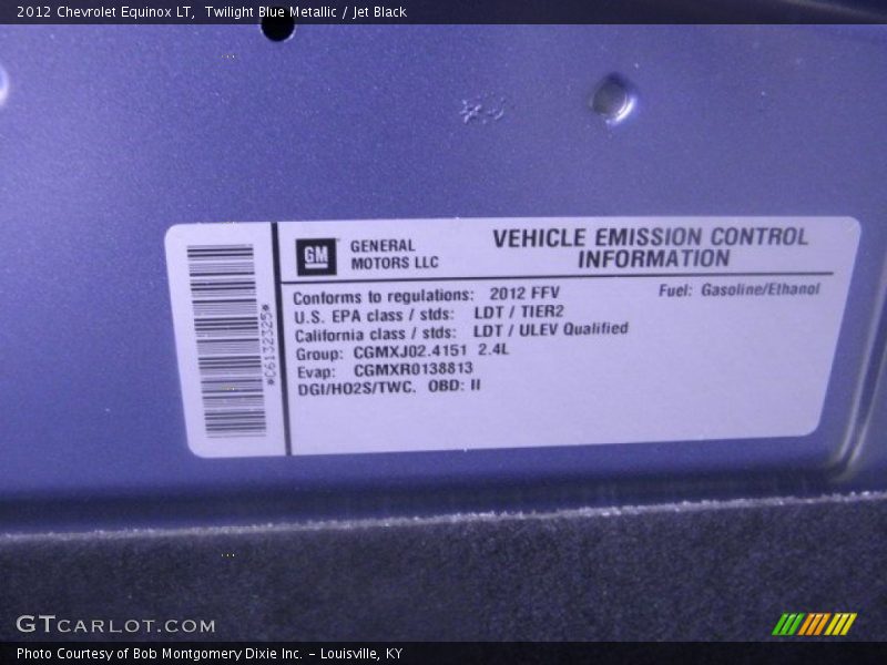 Info Tag of 2012 Equinox LT