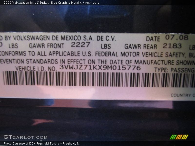 Blue Graphite Metallic / Anthracite 2009 Volkswagen Jetta S Sedan