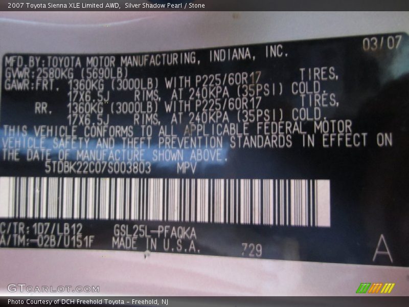 Silver Shadow Pearl / Stone 2007 Toyota Sienna XLE Limited AWD