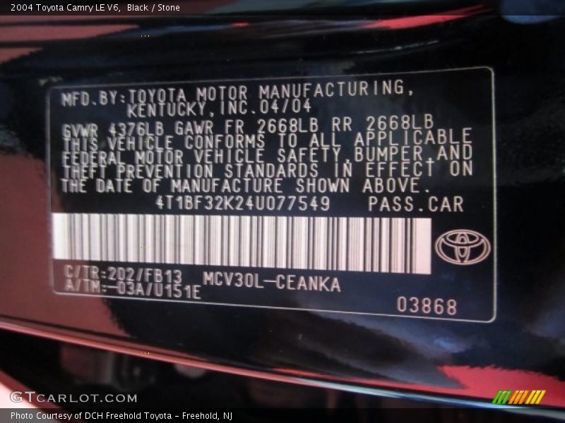 Black / Stone 2004 Toyota Camry LE V6