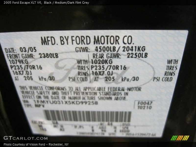 Black / Medium/Dark Flint Grey 2005 Ford Escape XLT V6