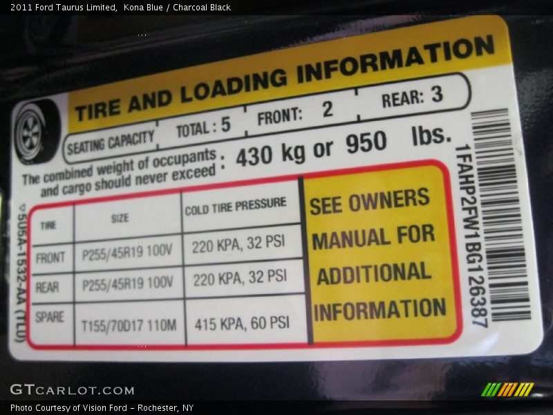 Kona Blue / Charcoal Black 2011 Ford Taurus Limited