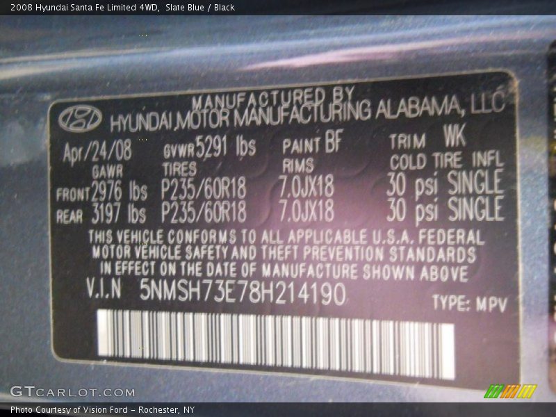 Slate Blue / Black 2008 Hyundai Santa Fe Limited 4WD