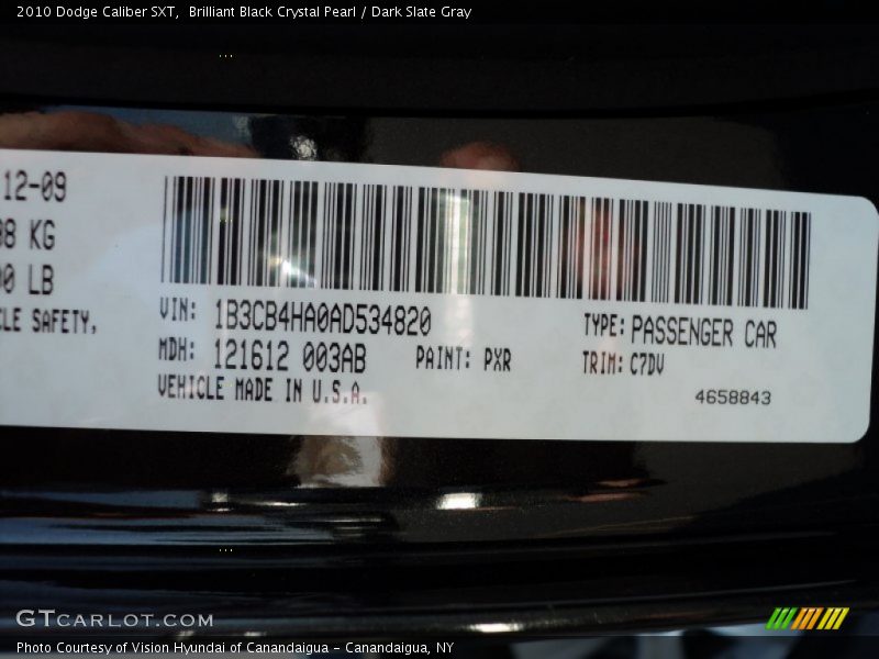 Brilliant Black Crystal Pearl / Dark Slate Gray 2010 Dodge Caliber SXT