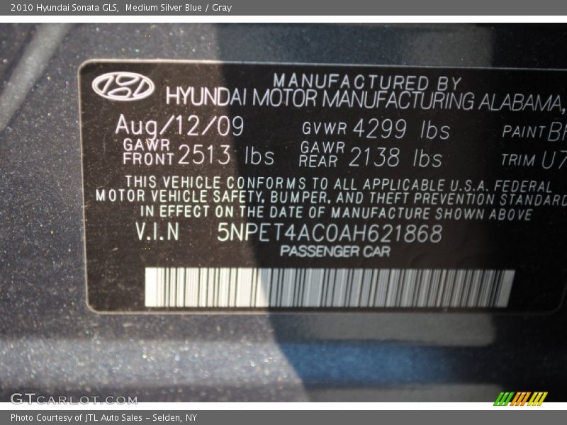 Medium Silver Blue / Gray 2010 Hyundai Sonata GLS