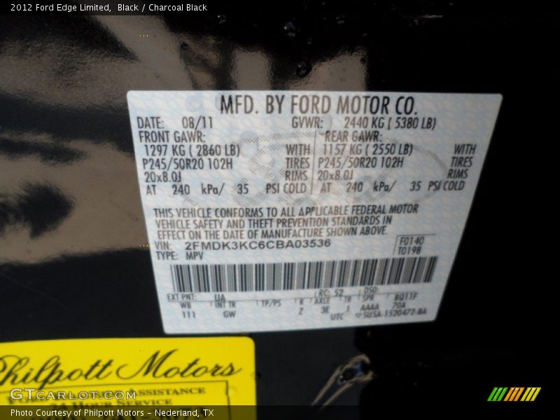Black / Charcoal Black 2012 Ford Edge Limited