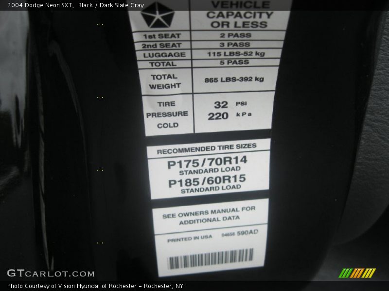 Black / Dark Slate Gray 2004 Dodge Neon SXT