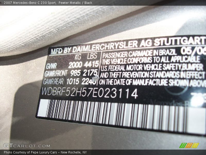 Pewter Metallic / Black 2007 Mercedes-Benz C 230 Sport