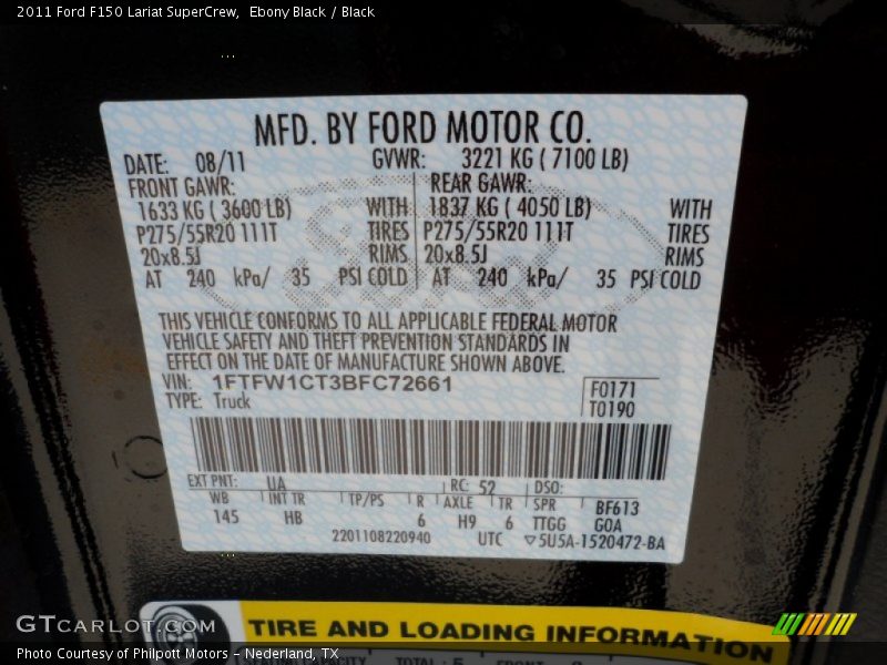 Ebony Black / Black 2011 Ford F150 Lariat SuperCrew