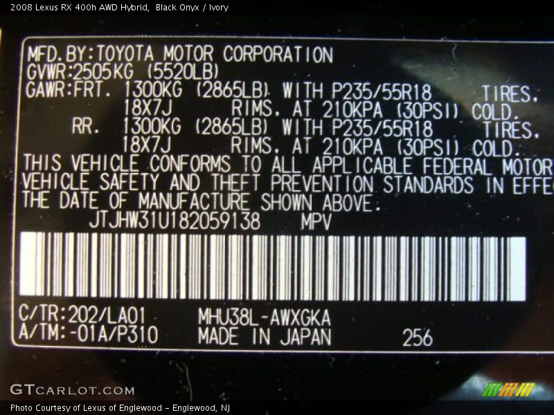 Black Onyx / Ivory 2008 Lexus RX 400h AWD Hybrid