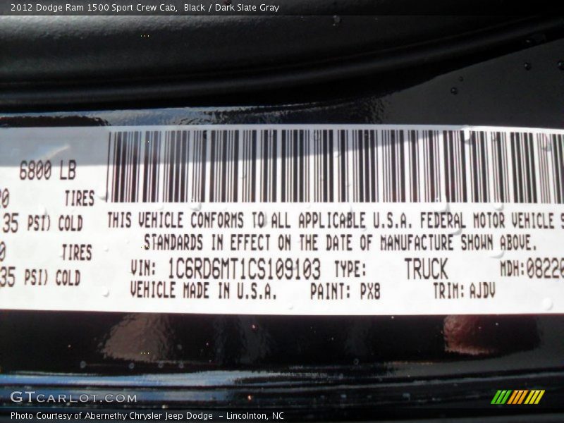 Black / Dark Slate Gray 2012 Dodge Ram 1500 Sport Crew Cab