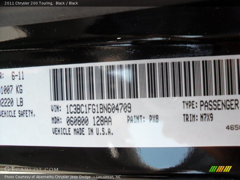 Black / Black 2011 Chrysler 200 Touring