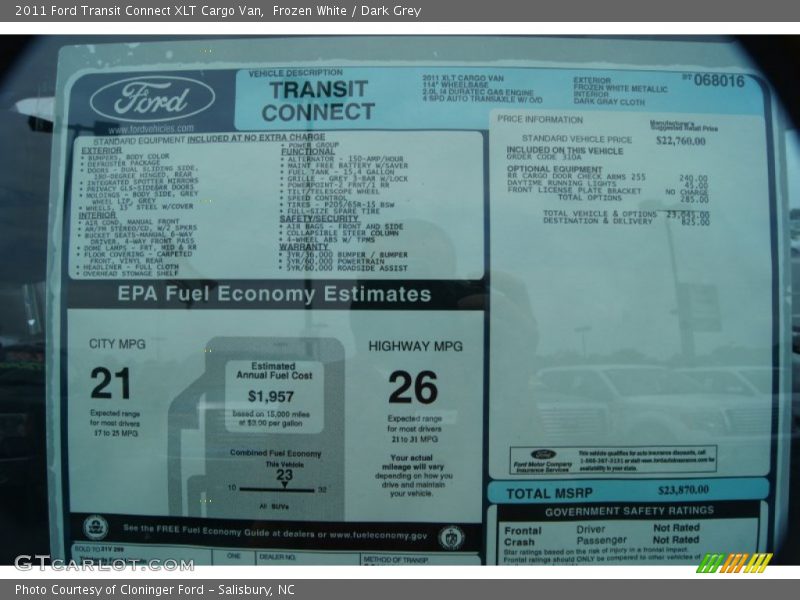  2011 Transit Connect XLT Cargo Van Window Sticker