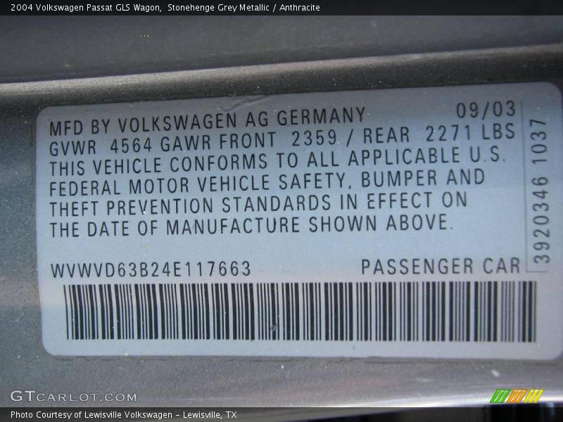 Stonehenge Grey Metallic / Anthracite 2004 Volkswagen Passat GLS Wagon