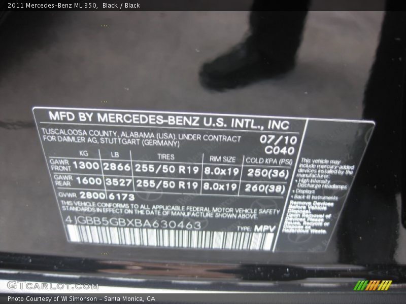 Black / Black 2011 Mercedes-Benz ML 350