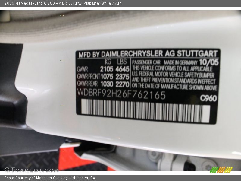 Alabaster White / Ash 2006 Mercedes-Benz C 280 4Matic Luxury