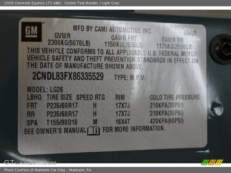 Golden Teal Metallic / Light Gray 2008 Chevrolet Equinox LTZ AWD