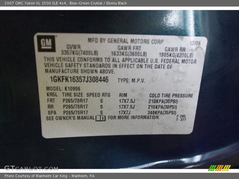 Blue-Green Crystal / Ebony Black 2007 GMC Yukon XL 1500 SLE 4x4