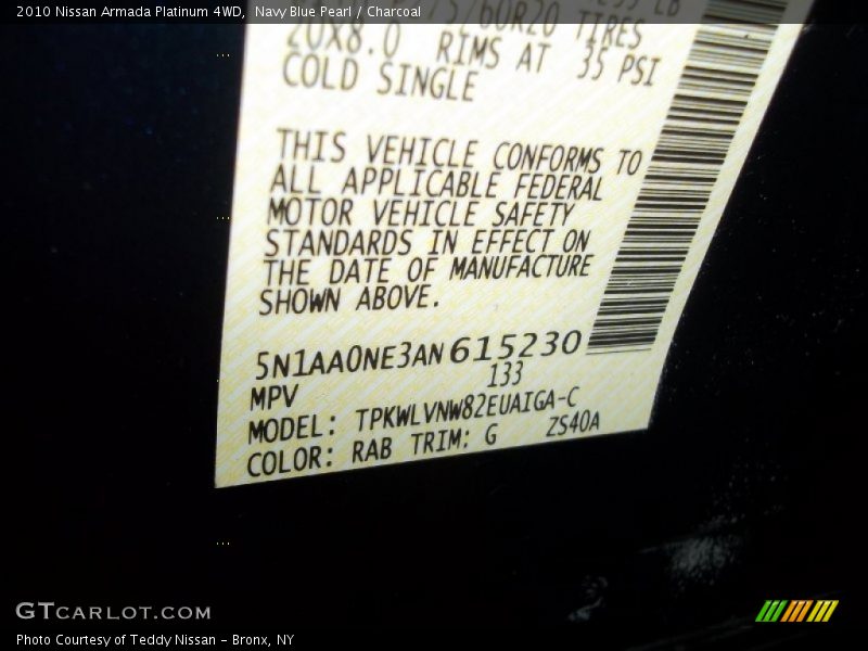 Navy Blue Pearl / Charcoal 2010 Nissan Armada Platinum 4WD