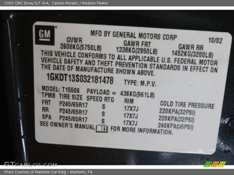 Carbon Metallic / Medium Pewter 2003 GMC Envoy SLT 4x4