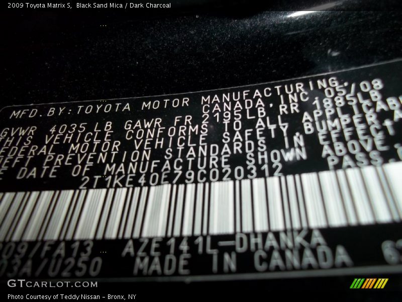 Black Sand Mica / Dark Charcoal 2009 Toyota Matrix S