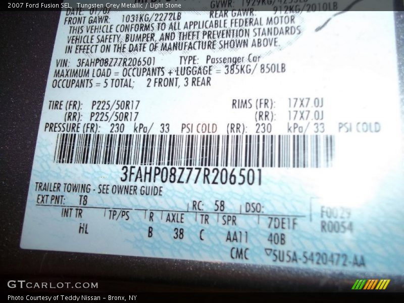 Tungsten Grey Metallic / Light Stone 2007 Ford Fusion SEL