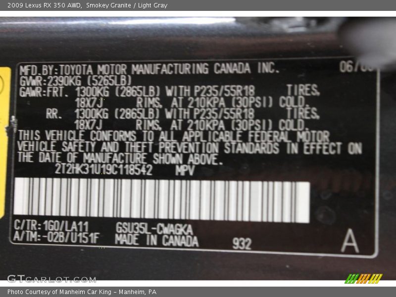 Smokey Granite / Light Gray 2009 Lexus RX 350 AWD