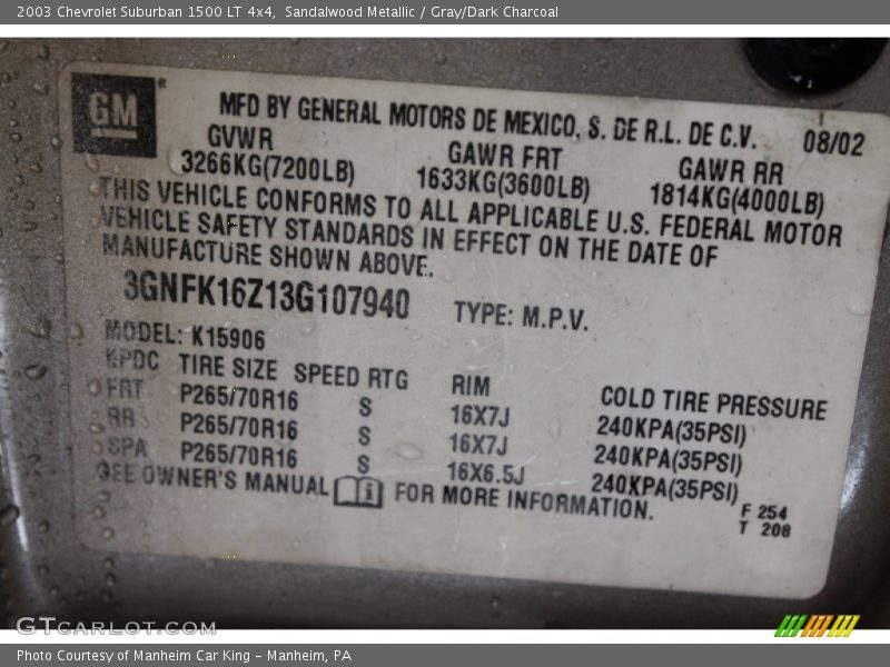 Sandalwood Metallic / Gray/Dark Charcoal 2003 Chevrolet Suburban 1500 LT 4x4