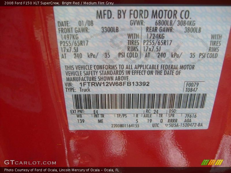 Bright Red / Medium Flint Grey 2008 Ford F150 XLT SuperCrew