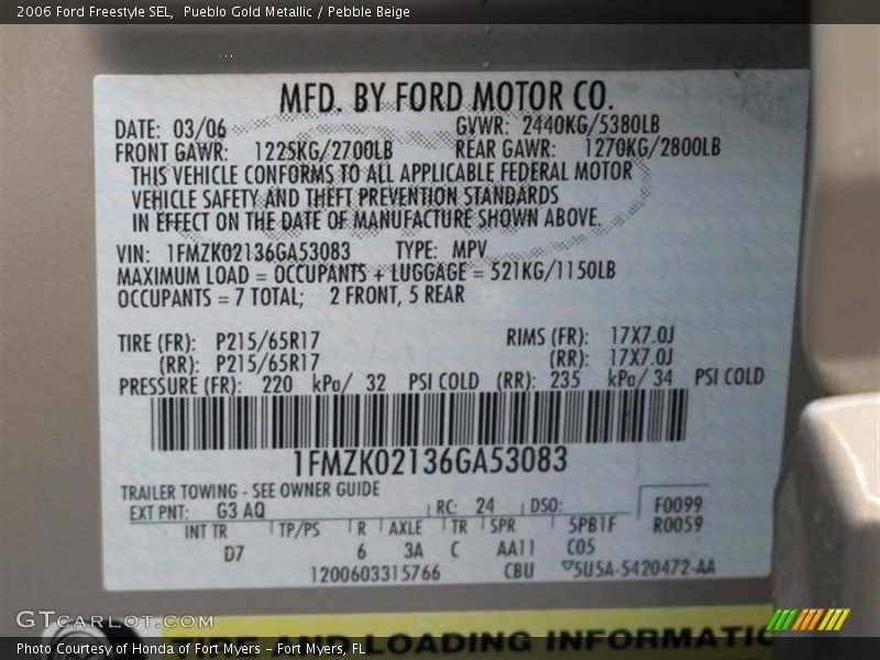 Pueblo Gold Metallic / Pebble Beige 2006 Ford Freestyle SEL