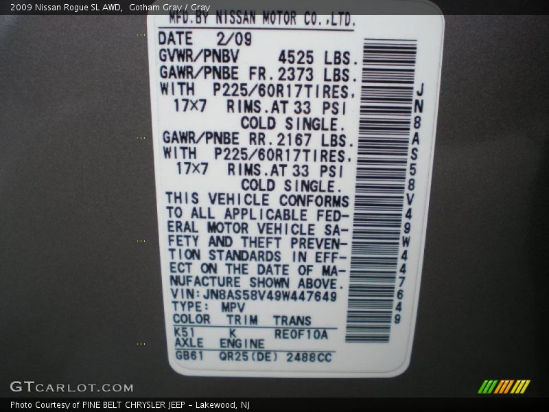 Gotham Gray / Gray 2009 Nissan Rogue SL AWD