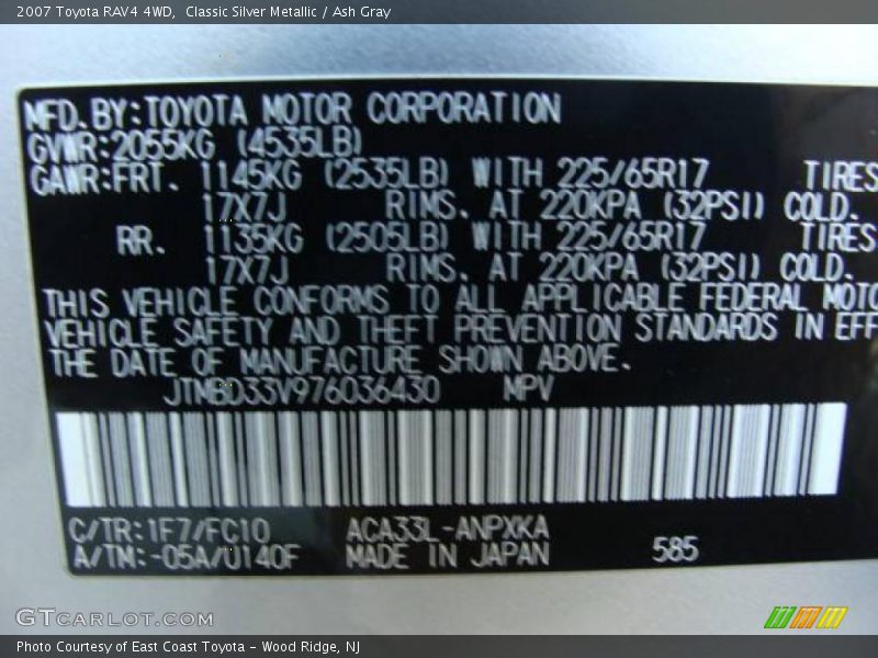 Classic Silver Metallic / Ash Gray 2007 Toyota RAV4 4WD