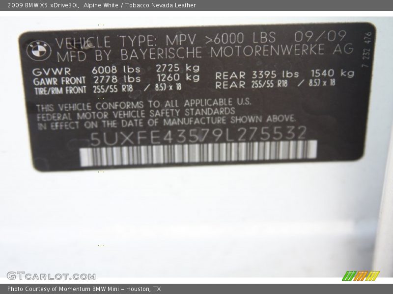 Alpine White / Tobacco Nevada Leather 2009 BMW X5 xDrive30i