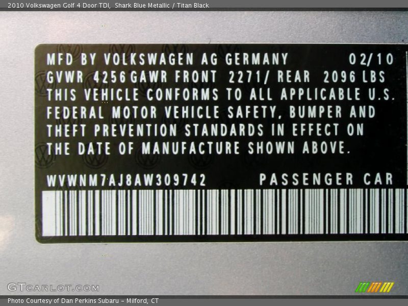 Shark Blue Metallic / Titan Black 2010 Volkswagen Golf 4 Door TDI