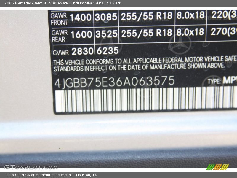Iridium Silver Metallic / Black 2006 Mercedes-Benz ML 500 4Matic