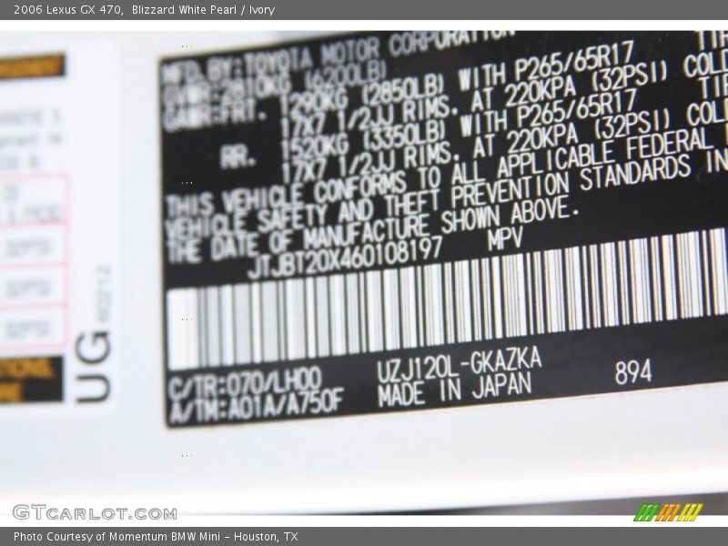 Blizzard White Pearl / Ivory 2006 Lexus GX 470