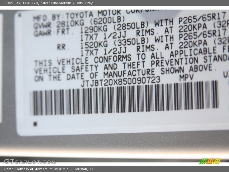Silver Pine Metallic / Dark Gray 2005 Lexus GX 470