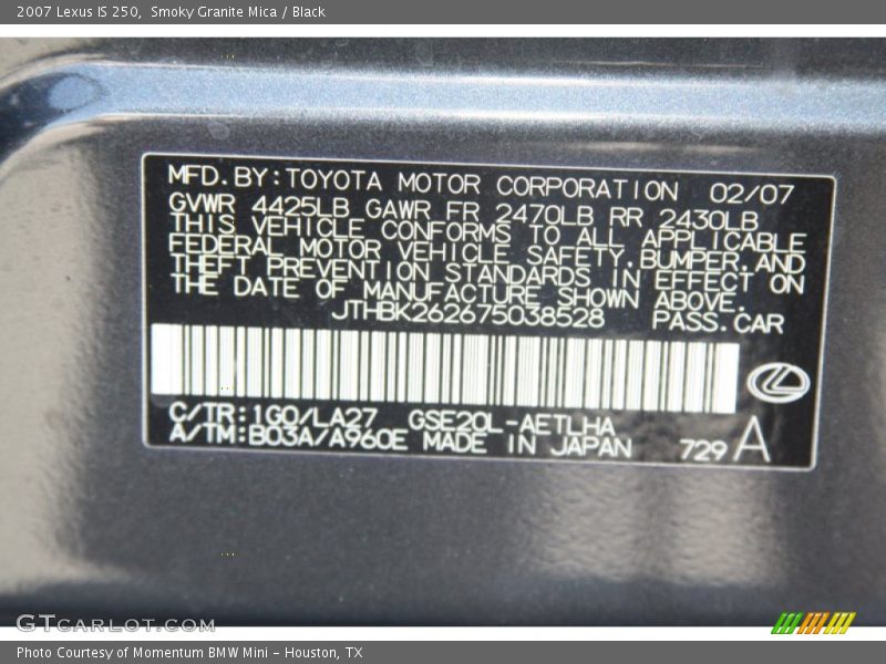 Smoky Granite Mica / Black 2007 Lexus IS 250