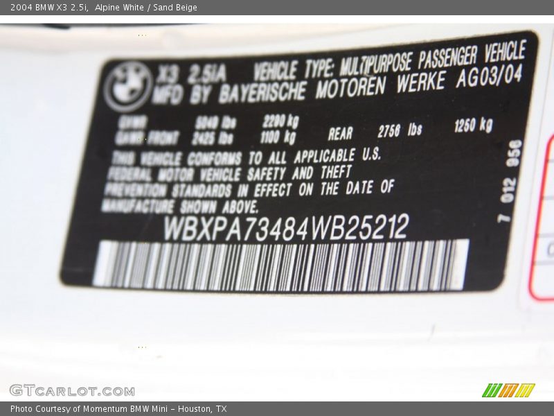 Alpine White / Sand Beige 2004 BMW X3 2.5i