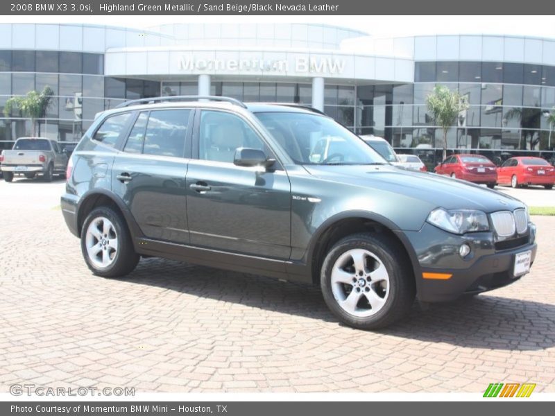 Highland Green Metallic / Sand Beige/Black Nevada Leather 2008 BMW X3 3.0si