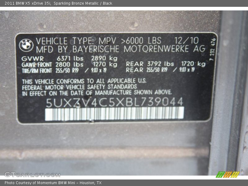 Sparkling Bronze Metallic / Black 2011 BMW X5 xDrive 35i