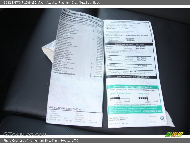 Platinum Gray Metallic / Black 2012 BMW X5 xDrive35i Sport Activity