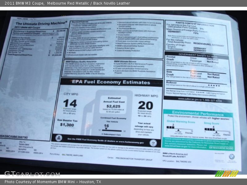  2011 M3 Coupe Window Sticker