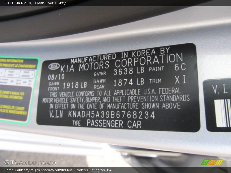 Clear Silver / Gray 2011 Kia Rio LX