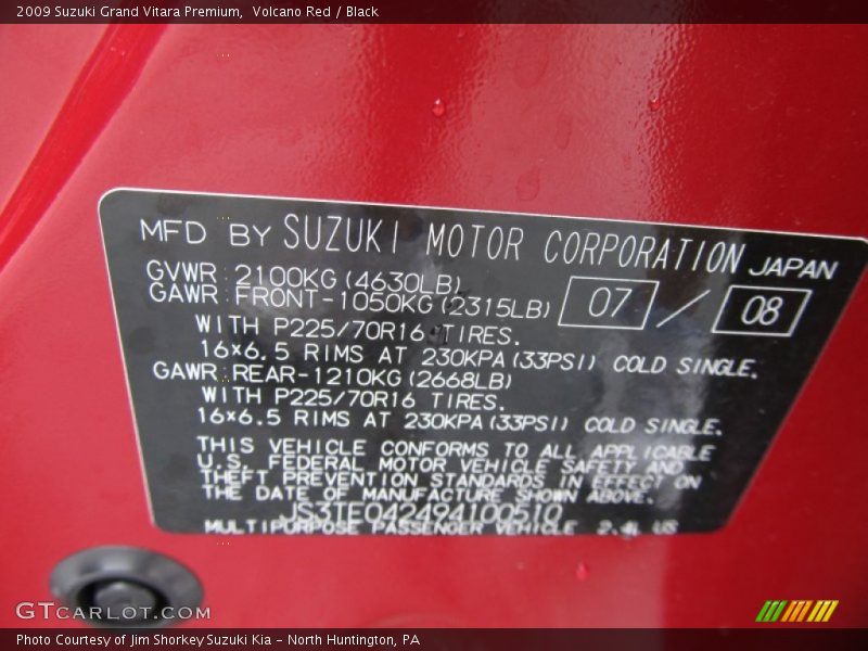 Volcano Red / Black 2009 Suzuki Grand Vitara Premium