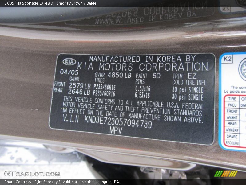 2005 Sportage LX 4WD Smokey Brown Color Code EZ