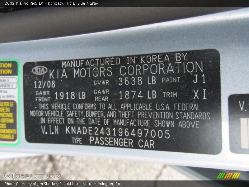 Polar Blue / Gray 2009 Kia Rio Rio5 LX Hatchback