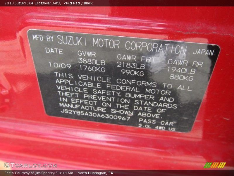 Vivid Red / Black 2010 Suzuki SX4 Crossover AWD